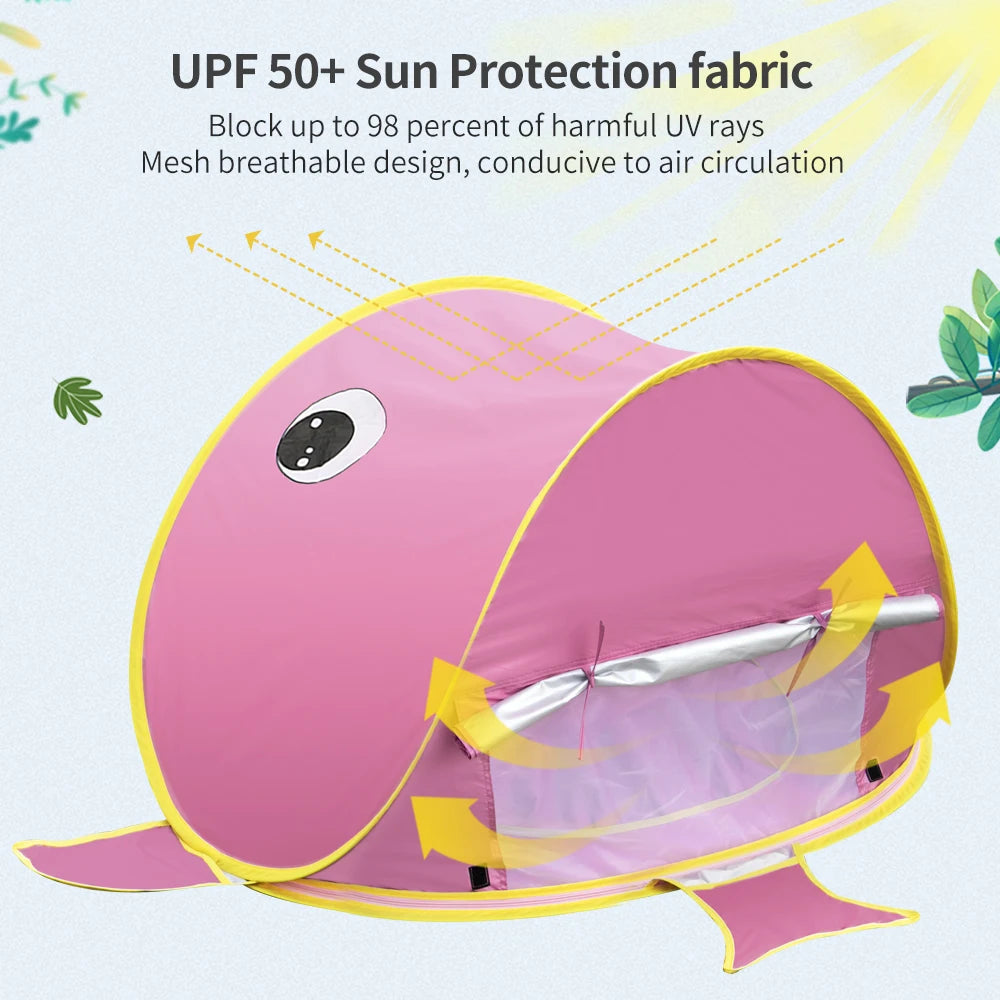 Tenda de praia para bebés, proteção UV, abrigo solar, tenda de praia portátil, sombra para piscina, proteção UV, abrigo solar