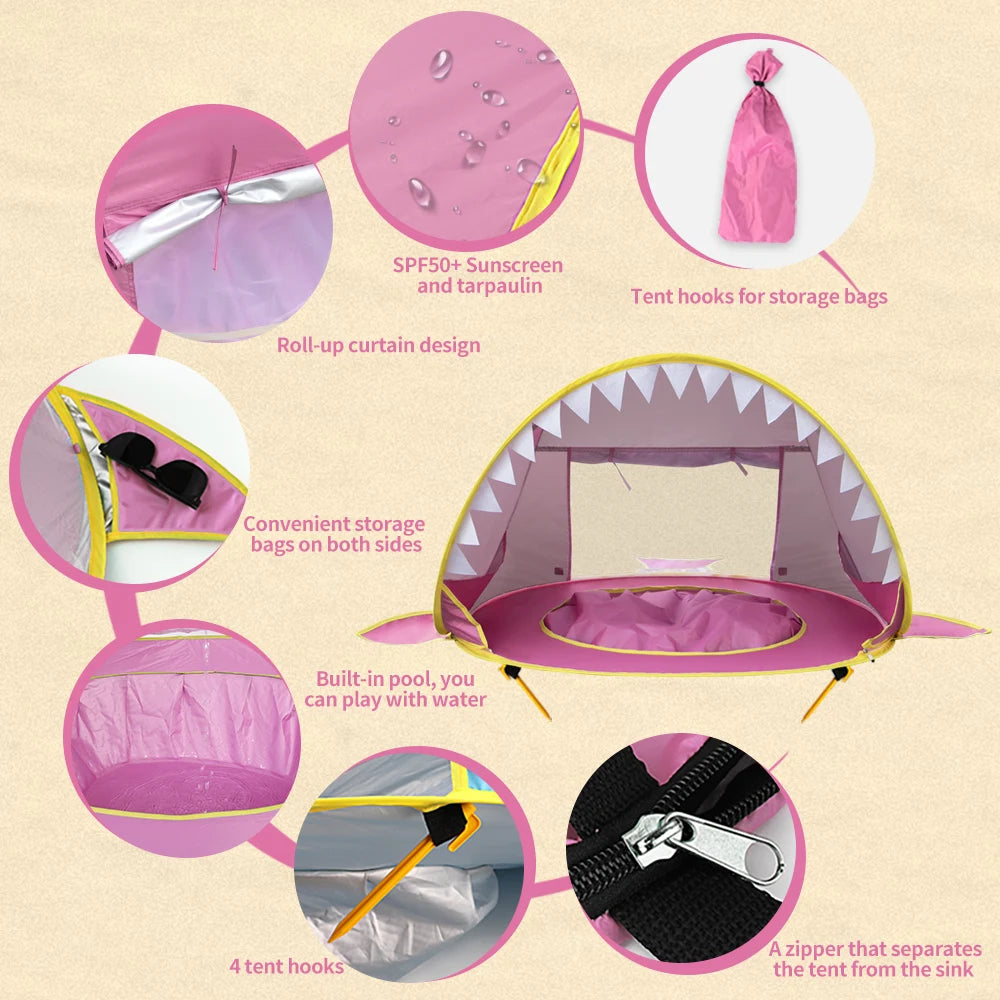 Tenda de praia para bebés, proteção UV, abrigo solar, tenda de praia portátil, sombra para piscina, proteção UV, abrigo solar