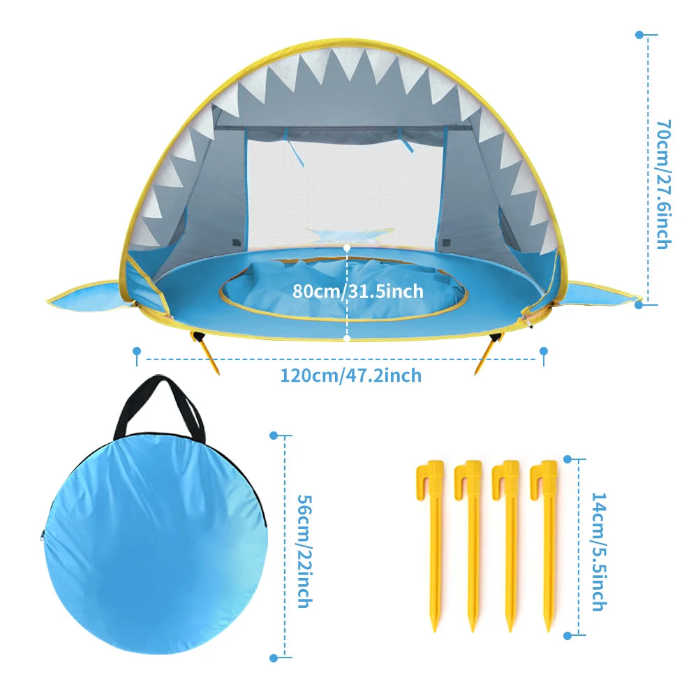 Tenda de praia para bebés, proteção UV, abrigo solar, tenda de praia portátil, sombra para piscina, proteção UV, abrigo solar