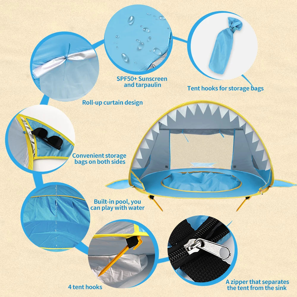 Tenda de praia para bebés, proteção UV, abrigo solar, tenda de praia portátil, sombra para piscina, proteção UV, abrigo solar